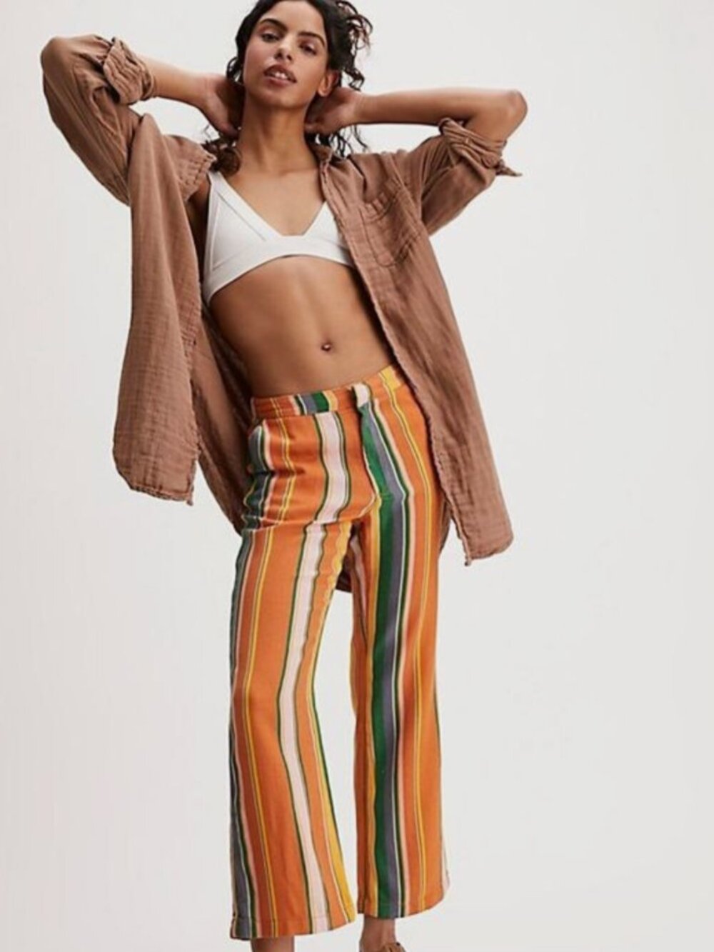 Free People Colorful Stripped Straight Pants In Size 10
